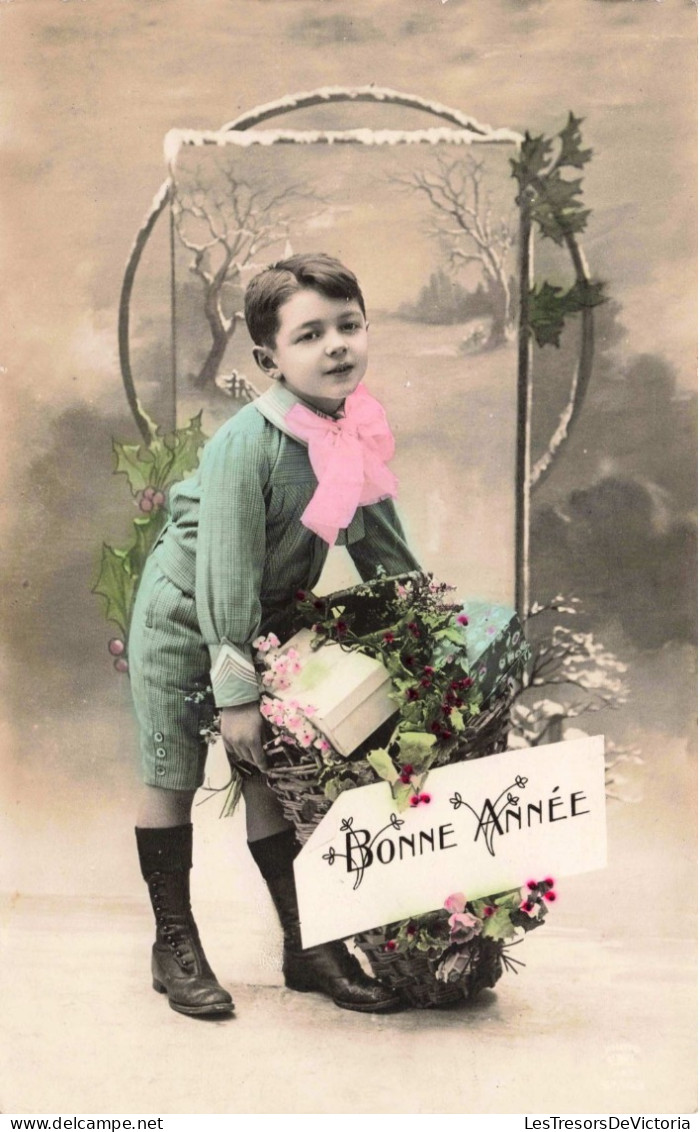 ENFANTS - Portrait - Bonne Année - Colorisé - Carte Postale Ancienne - Portraits