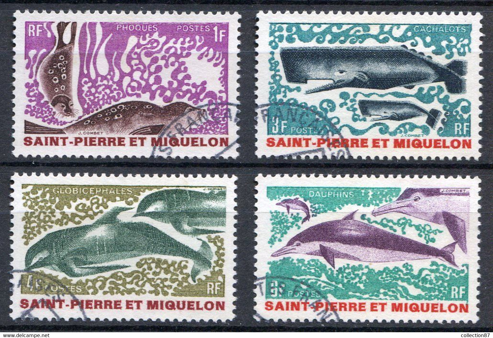 Réf 55 CL2 < -- SAINT PIERRE Et MIQUELON < Yvert N° 391 à 394 Ø < Oblitéré Ø Used - Phoques Dauphins Cachalots - Used Stamps