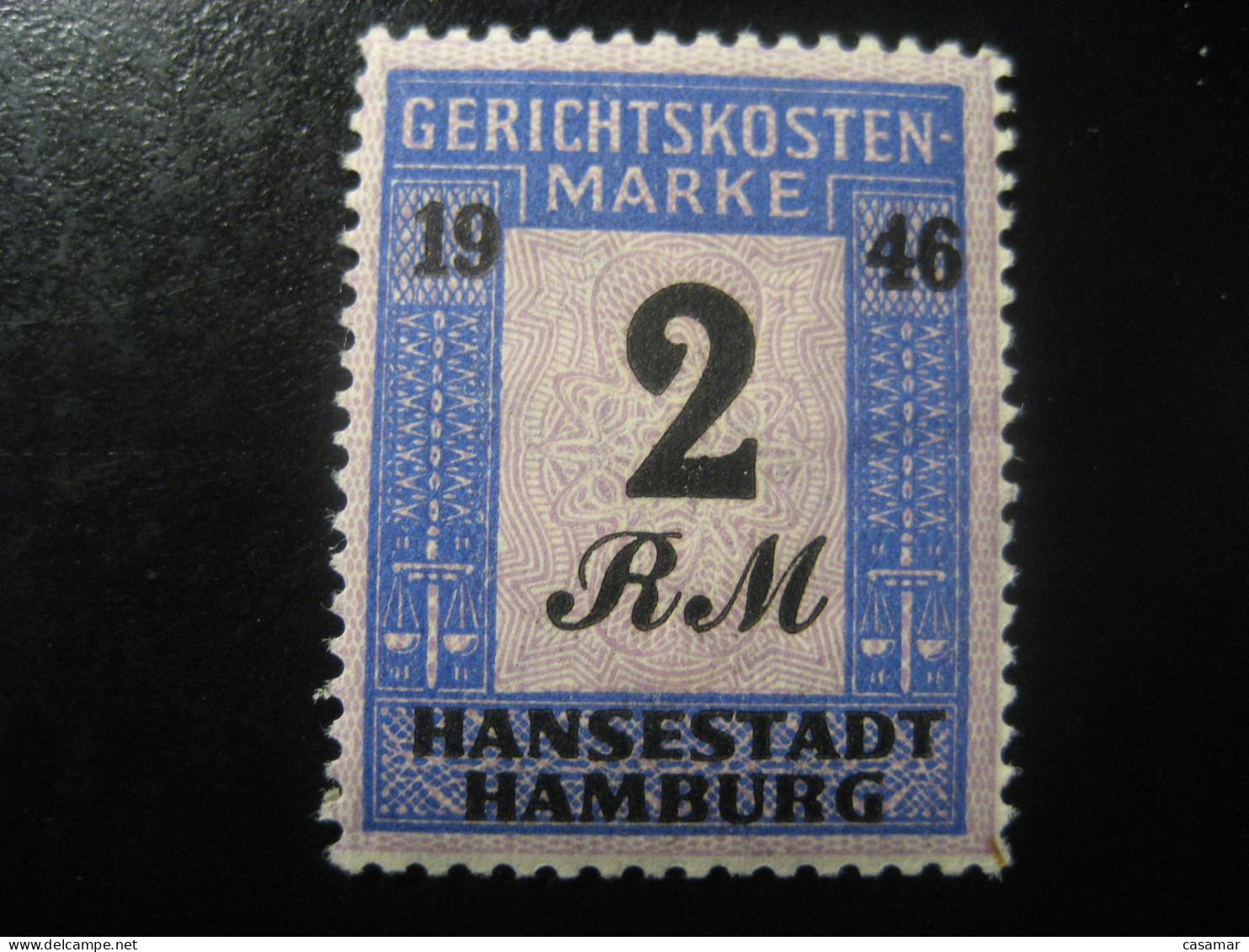 HAMBURG 2 R.M. Gerichtskostenmarke 1946 Hansestadt Fiscal Stamp Tax Service Revenue GERMANY - Hamburg