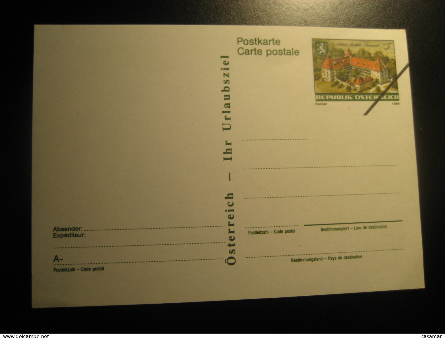 1989 Castle Osterreich Your Holiday Destination SPECIMEN Postal Stationery Card Overprinted AUSTRIA - Proofs & Reprints