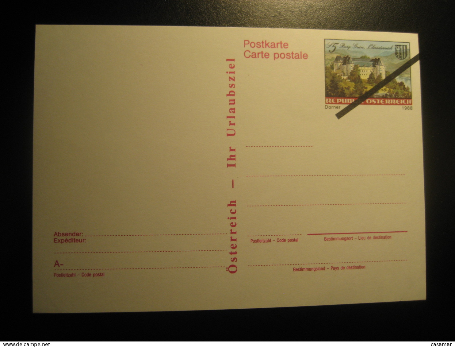 1988 Castle Osterreich Your Holiday Destination SPECIMEN Postal Stationery Card Overprinted AUSTRIA - Proofs & Reprints