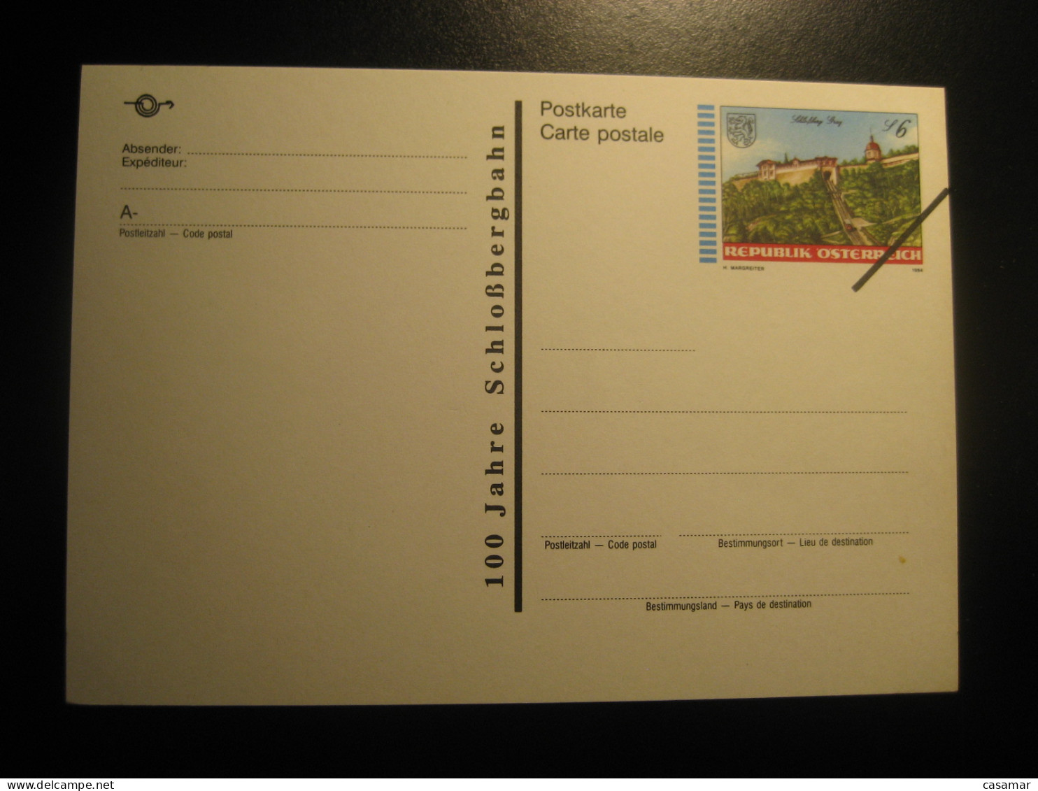 1994 Schlossbergbahn Funicular Cable Car Railway SPECIMEN Postal Stationery Card Overprinted AUSTRIA - Proeven & Herdruk