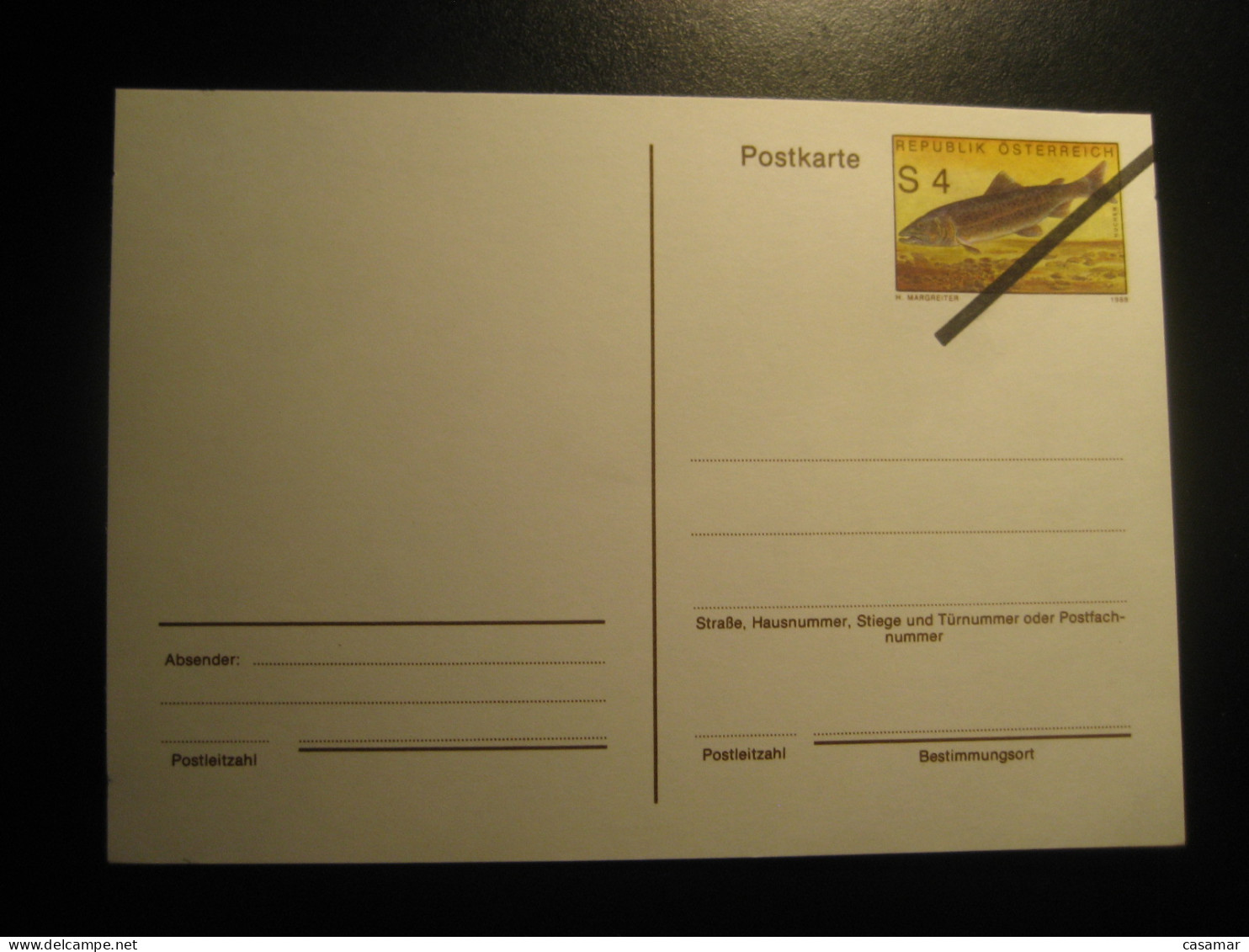 1988 Huchen Fish SPECIMEN Postal Stationery Card Overprinted AUSTRIA - Proofs & Reprints
