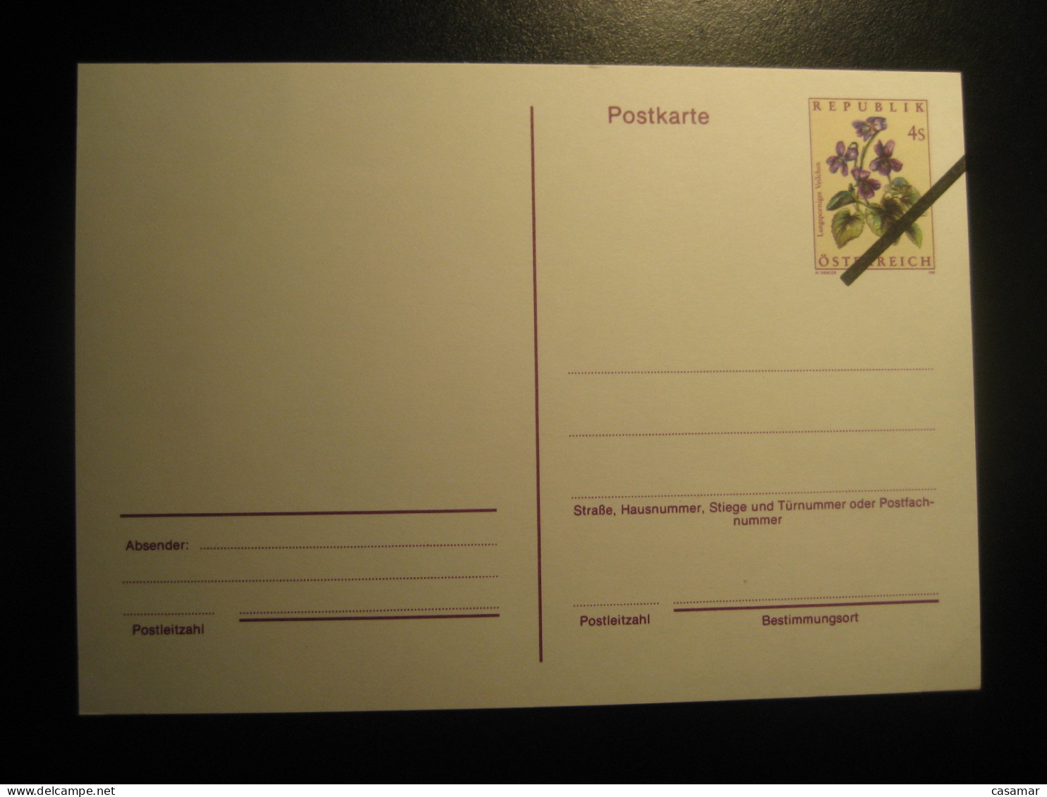 1988 Langsporniges Veilchen Plant SPECIMEN Postal Stationery Card Overprinted AUSTRIA - Proeven & Herdruk