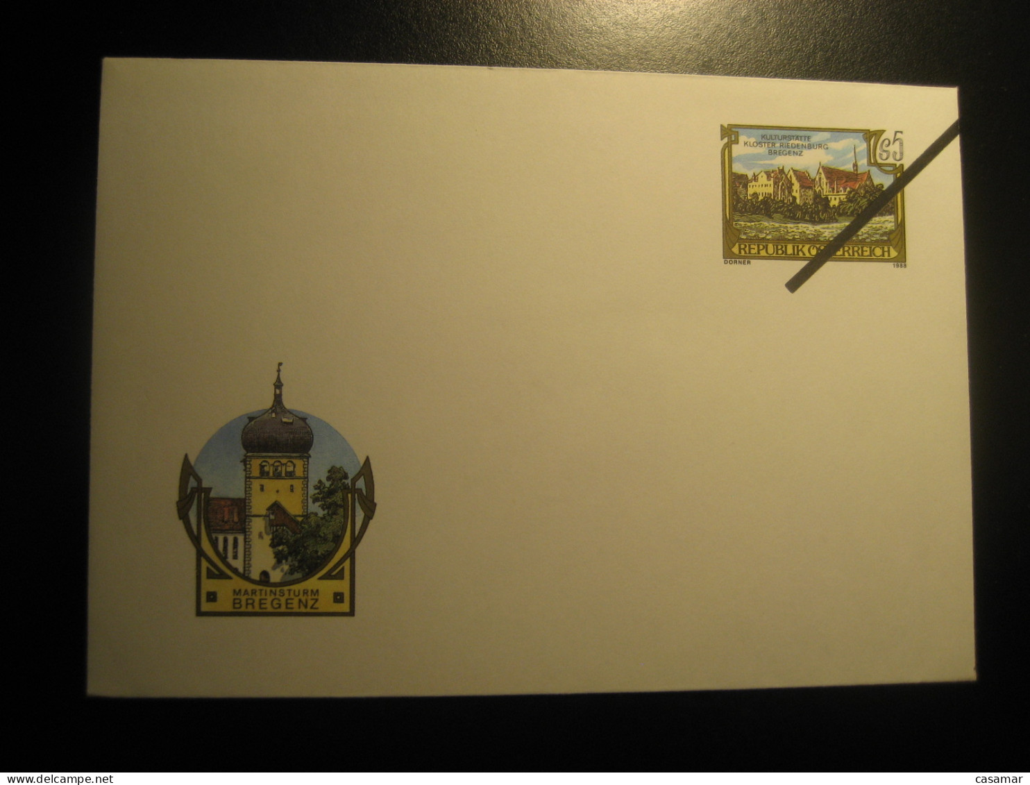 1988 Kloster Riedenburg Martinsturm Bregenz SPECIMEN Postal Stationery Cover Overprinted AUSTRIA - Proeven & Herdruk