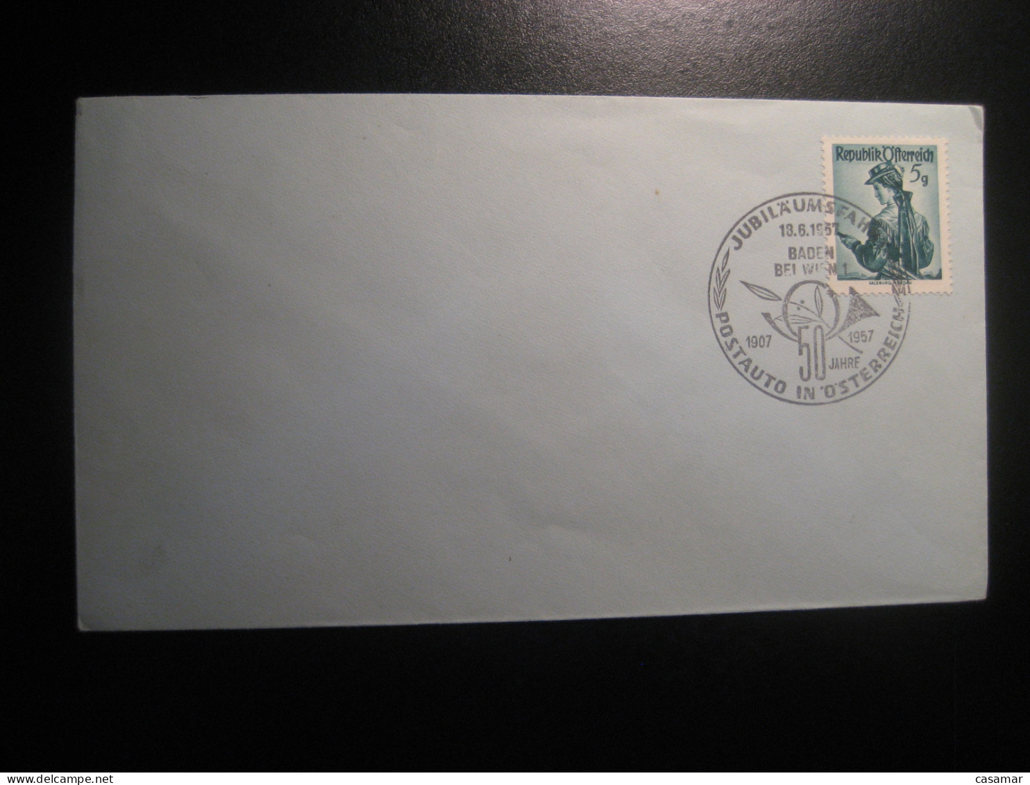 BADEN BEI WIEN 18.6.1957 Postbus Post Bus 50 Year Anniversary Trip Cancel Cover AUSTRIA Coach Autobus Autocar - Busses