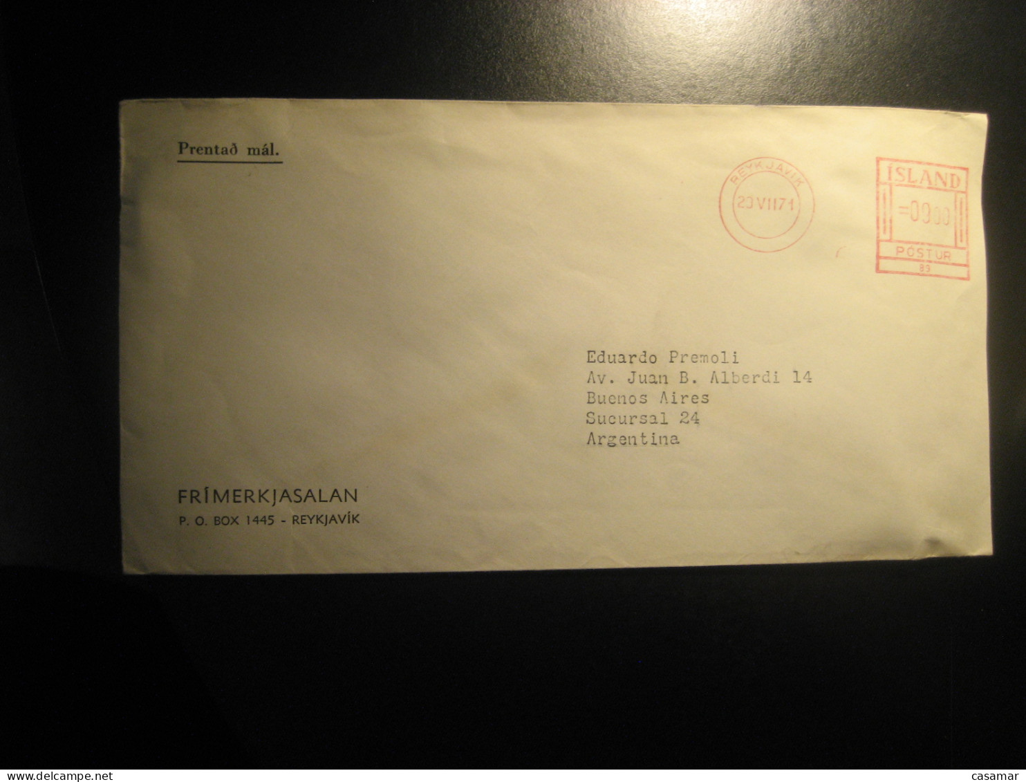 REYKJAVIK 1971 To Buenos Aires Argentina Meter Mail Cancel Cover ICELAND - Briefe U. Dokumente