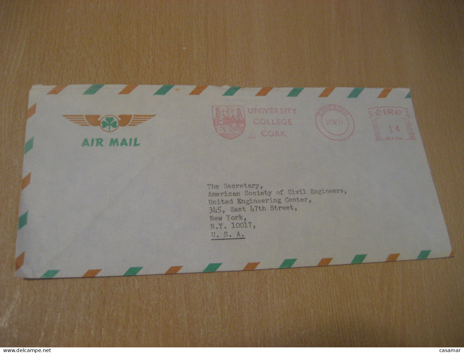 CORCAIGH 1971 To NY New York USA University College CORK Air Meter Mail Cancel Cover IRELAND Eire - Cartas & Documentos