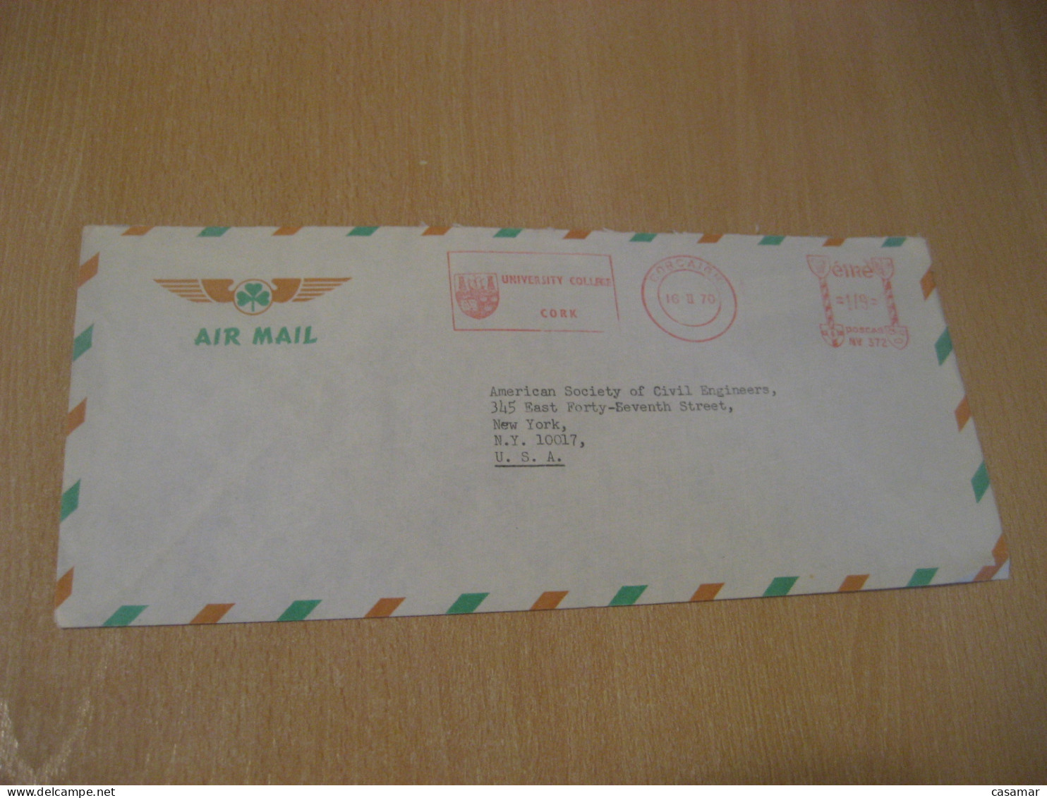 CORCAIGH 1970 To NY New York USA University College CORK Air Meter Mail Cancel Cover IRELAND Eire - Covers & Documents