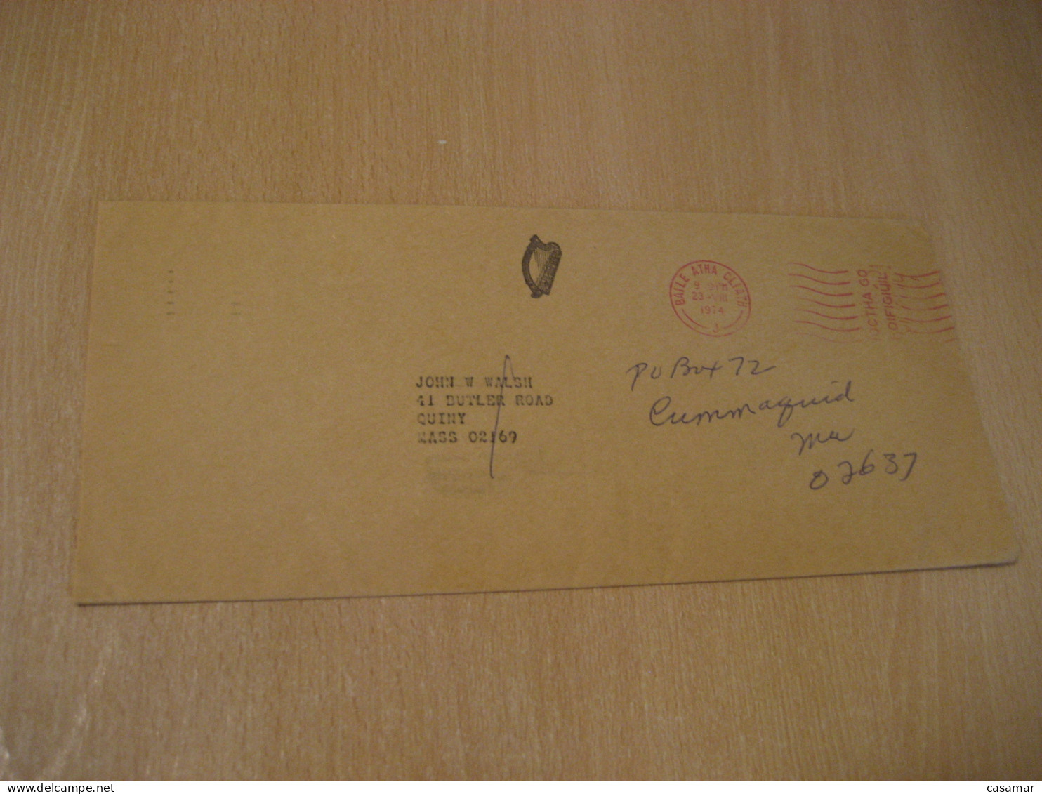 DUBLIN 1974 To Quiny Cummmaquid USA Air Meter Mail Cancel Cover IRELAND Eire - Cartas & Documentos