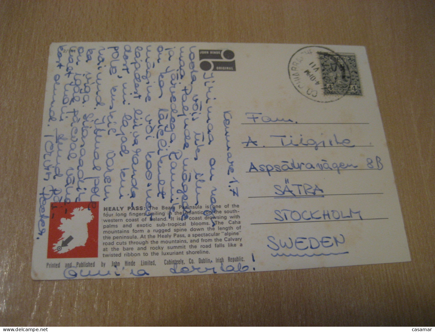 KENMARE 1967 To Sweden Cancel Healy Pass Between Co. Cork And Co. Kerry Postcard IRELAND Eire - Lettres & Documents