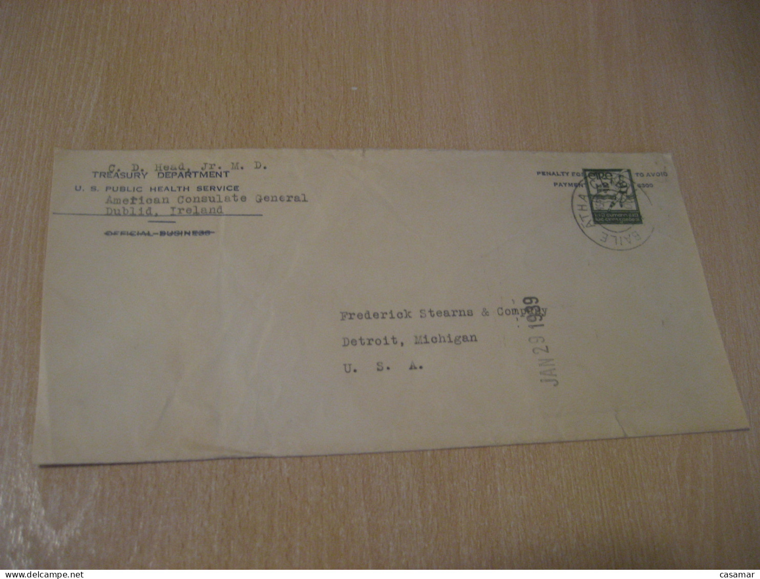 DUBLIN 1939 To Detroit USA American Consulate General Cancel Cover Hurling Stamp IRELAND Eire - Briefe U. Dokumente