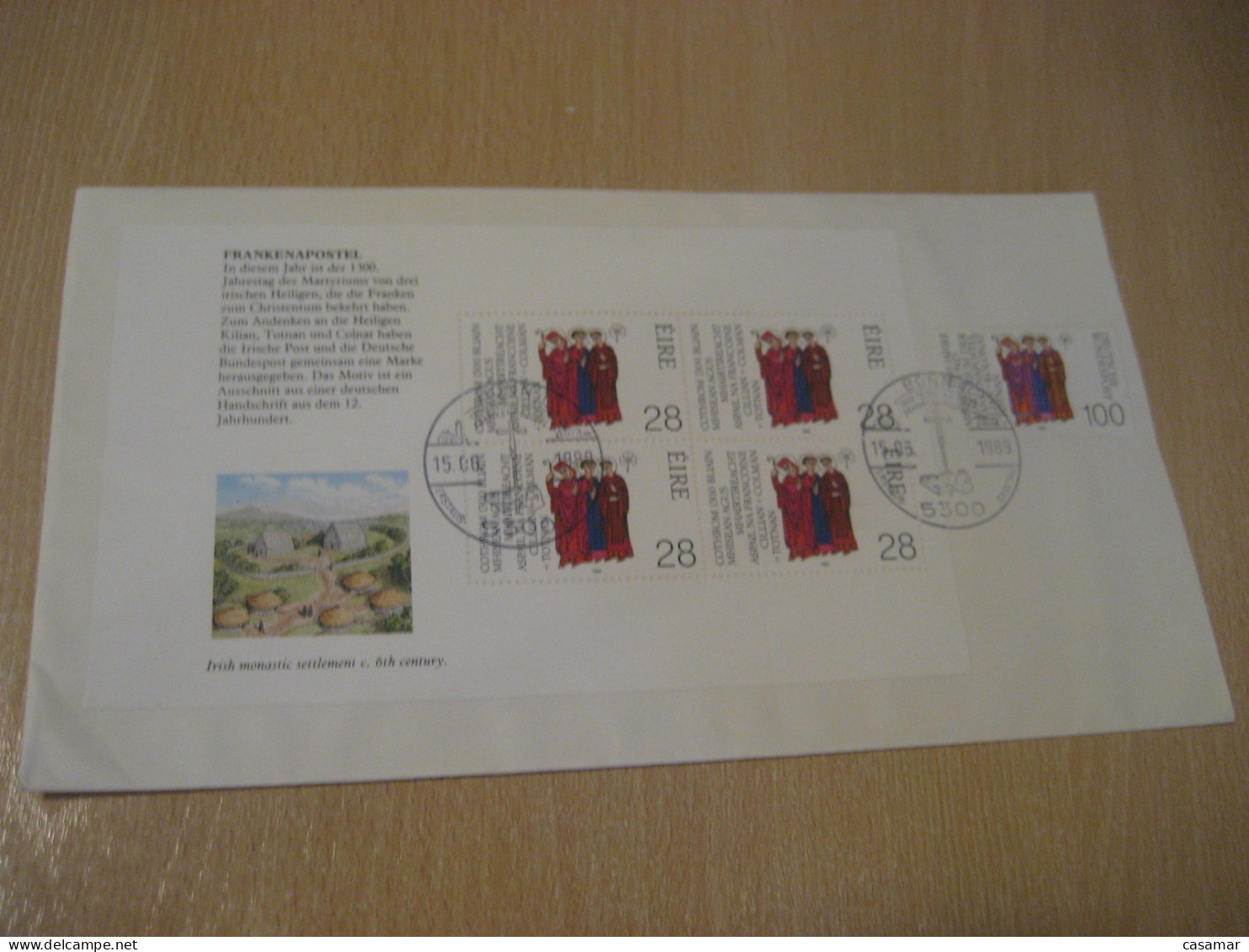 DUBLIN 1989 1330 Year Kilian Kolonat Totnan Germany Religion FDC Bloc Cancel Cover IRELAND Eire - Storia Postale