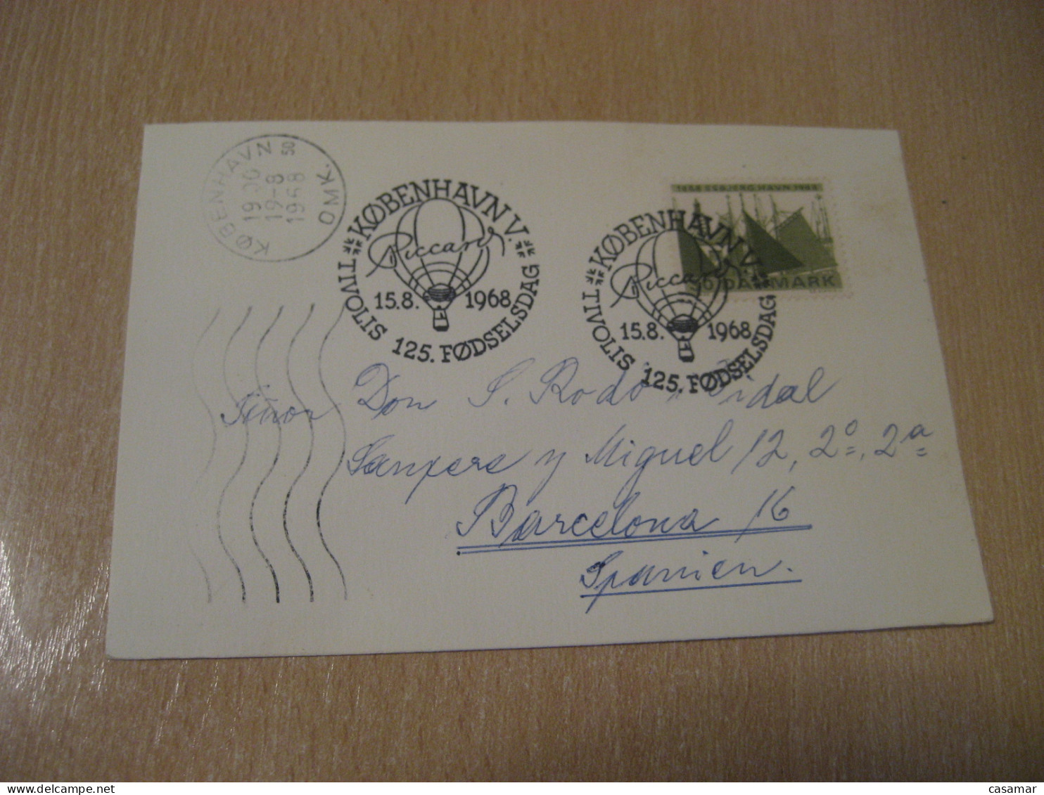 COPENHAGEN 1968 Tivolis Piccard Balloon Cancel Card DENMARK  - Brieven En Documenten