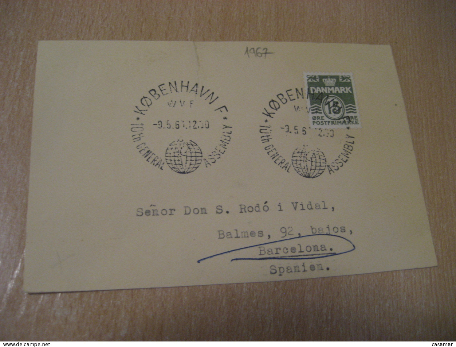 COPENHAGEN 1967 10th General Assembly Cancel Card DENMARK  - Cartas & Documentos