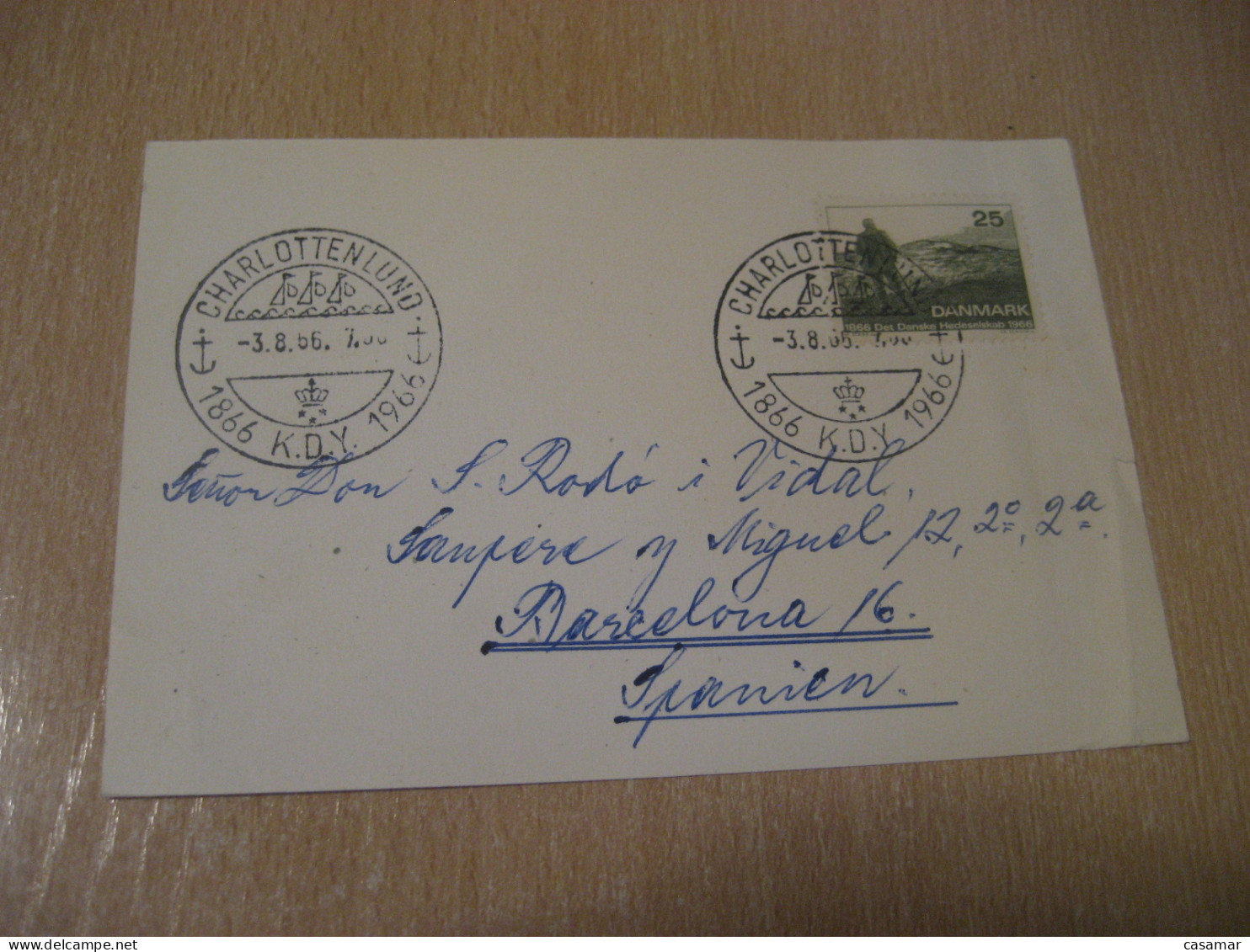 CHARLOTTENLUND 1966 K.D.Y. 1866 Cancel Slight Damaged Card DENMARK  - Brieven En Documenten