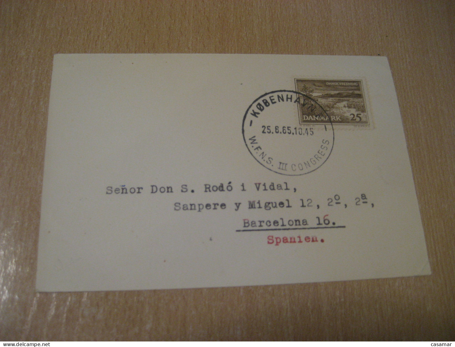 COPENHAGEN 1965 W.F.N.S. III Congress Cancel Card DENMARK  - Storia Postale