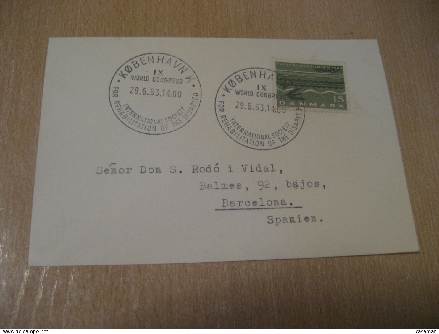 COPENHAGEN 1963 IX Congress Rehabilitation Of Disabled Cancel Card DENMARK  - Brieven En Documenten