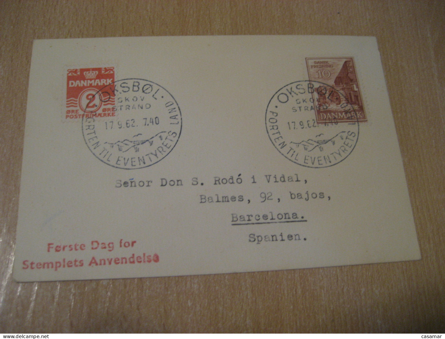 OKSBOL 1962 The Gateway To The Forest Beach Of Adventure Cancel Card DENMARK  - Briefe U. Dokumente