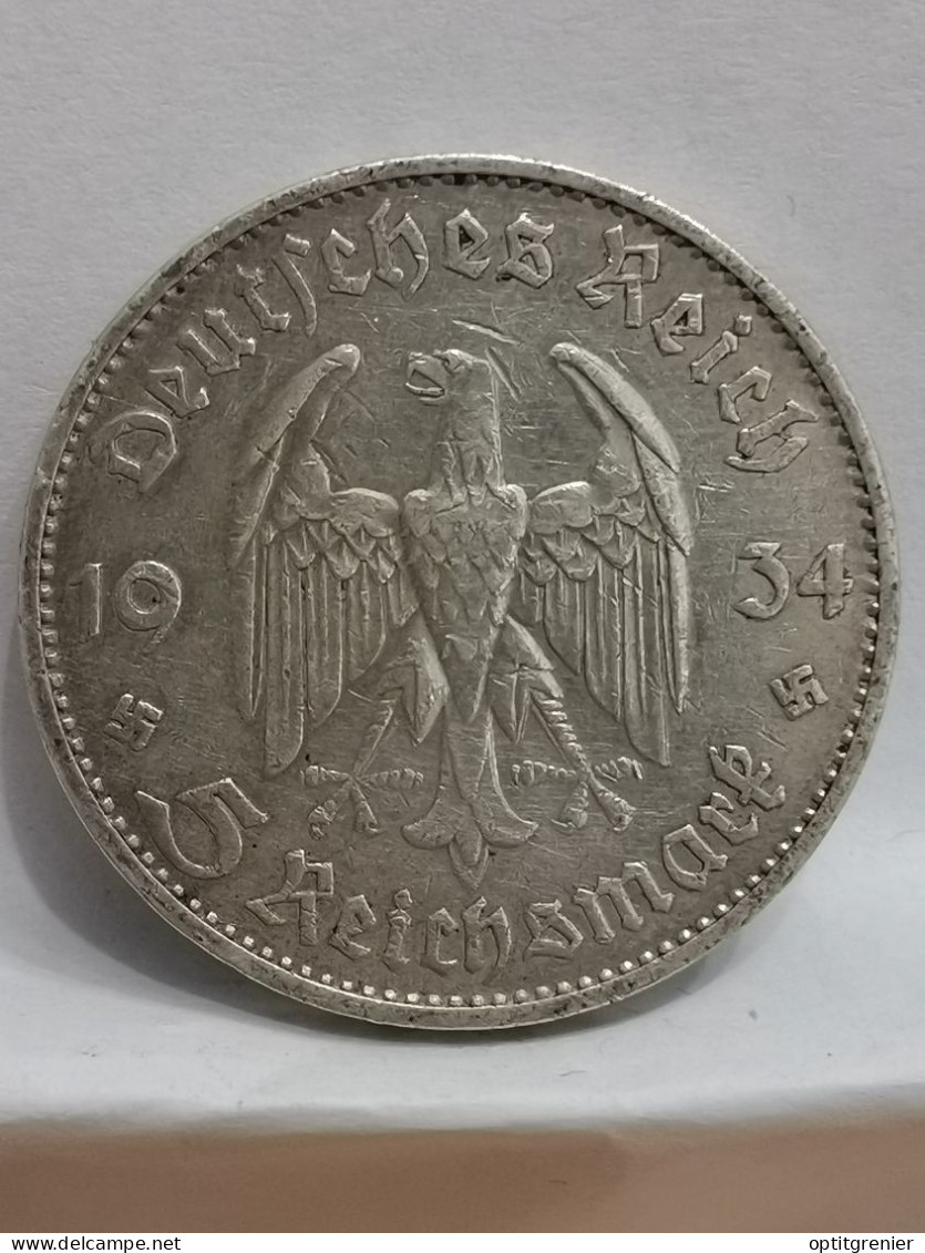 5 REICHSMARK ARGENT 1934 D MUNICH EGLISE POSTDAM 1ER ANNIVERSAIRE LOIS / ALLEMAGNE 562400 EX. / GERMANY SILVER - 5 Reichsmark