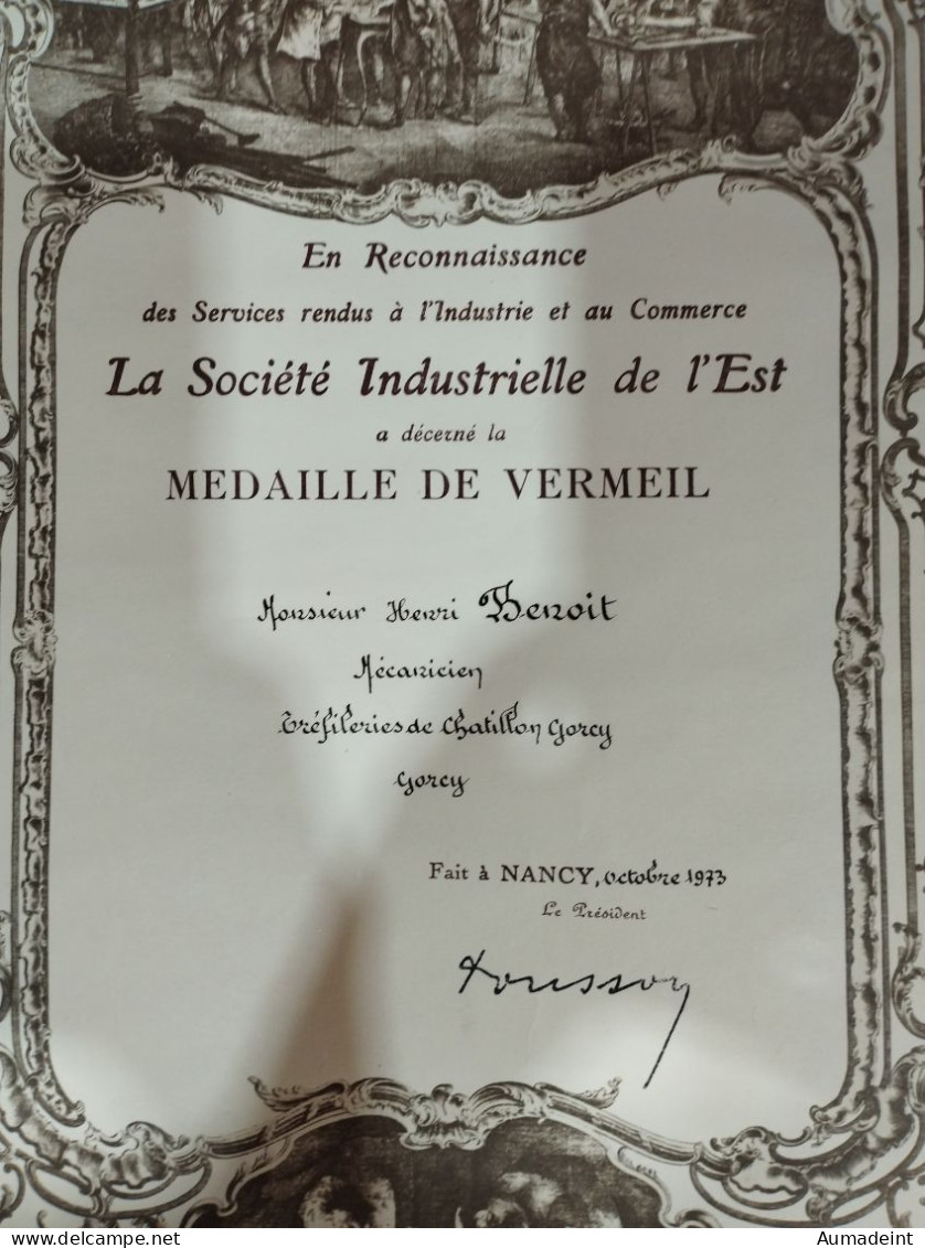 Ancien Diplôme De La Médaille De Vermeil  De Mécanicien  De La Société Industrielle De L'est à Nancy  De 1973 - Diplômes & Bulletins Scolaires