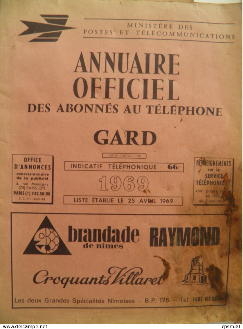 ANNUAIRE - 30 - Département Gard - Année 1969 - Annuaire Officiel Des Postes - 120 Pages - Telefonbücher