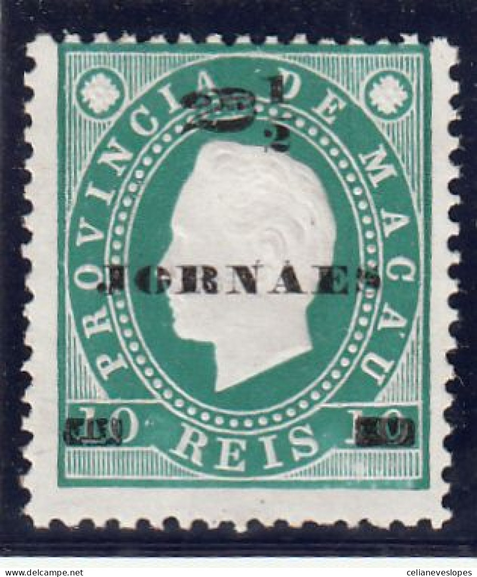 Macau, Macao, D. Luis I Fita Direita Com Sobretaxa, 2 1/2 R. S/ 10 R. Verde D12 3/4, 1892, Mundifil Nº 42 MNGAI - Used Stamps