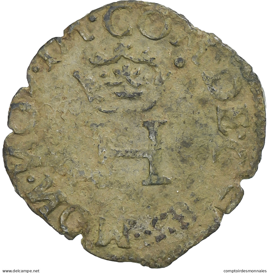Italie, Comté De Desana, Delfino Tizzone, Liard Au H Couronné, 1584-1587 - Feudal Coins