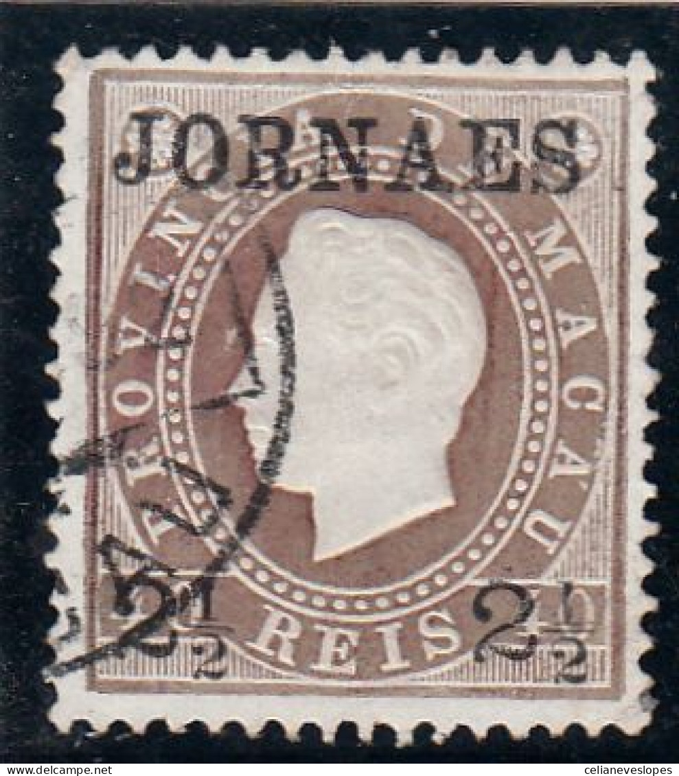 Macau, Macao, D. Luis I Fita Direita Com Sobretaxa, 2 1/2 R. S/ 40 R. Castanho D13 1/2, 1892, Mundifil Nº 43 Used - Used Stamps