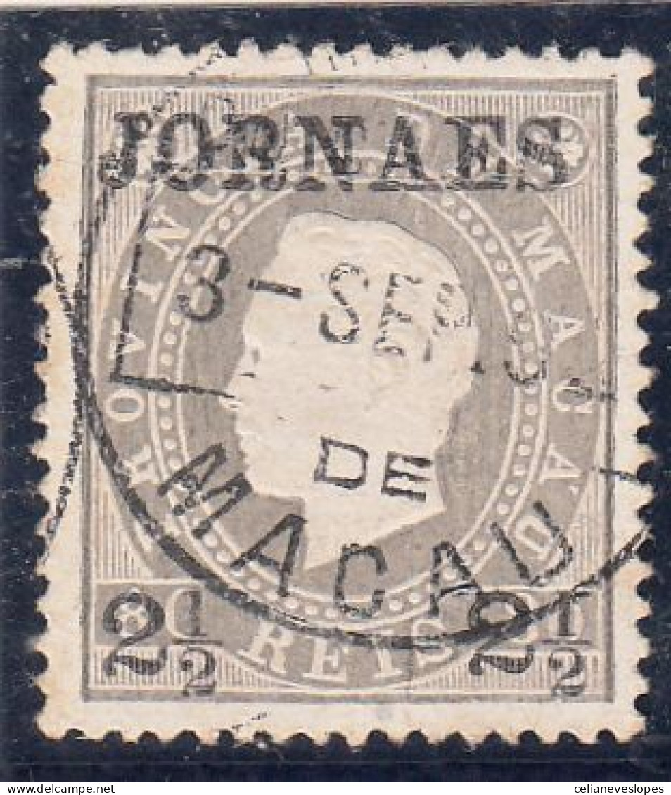 Macau, Macao, D. Luis I Fita Direita Com Sobretaxa, 2 1/2 R. S/ 80 R. Cinzento D13 1/2, 1892, Mundifil Nº 44 Used - Oblitérés