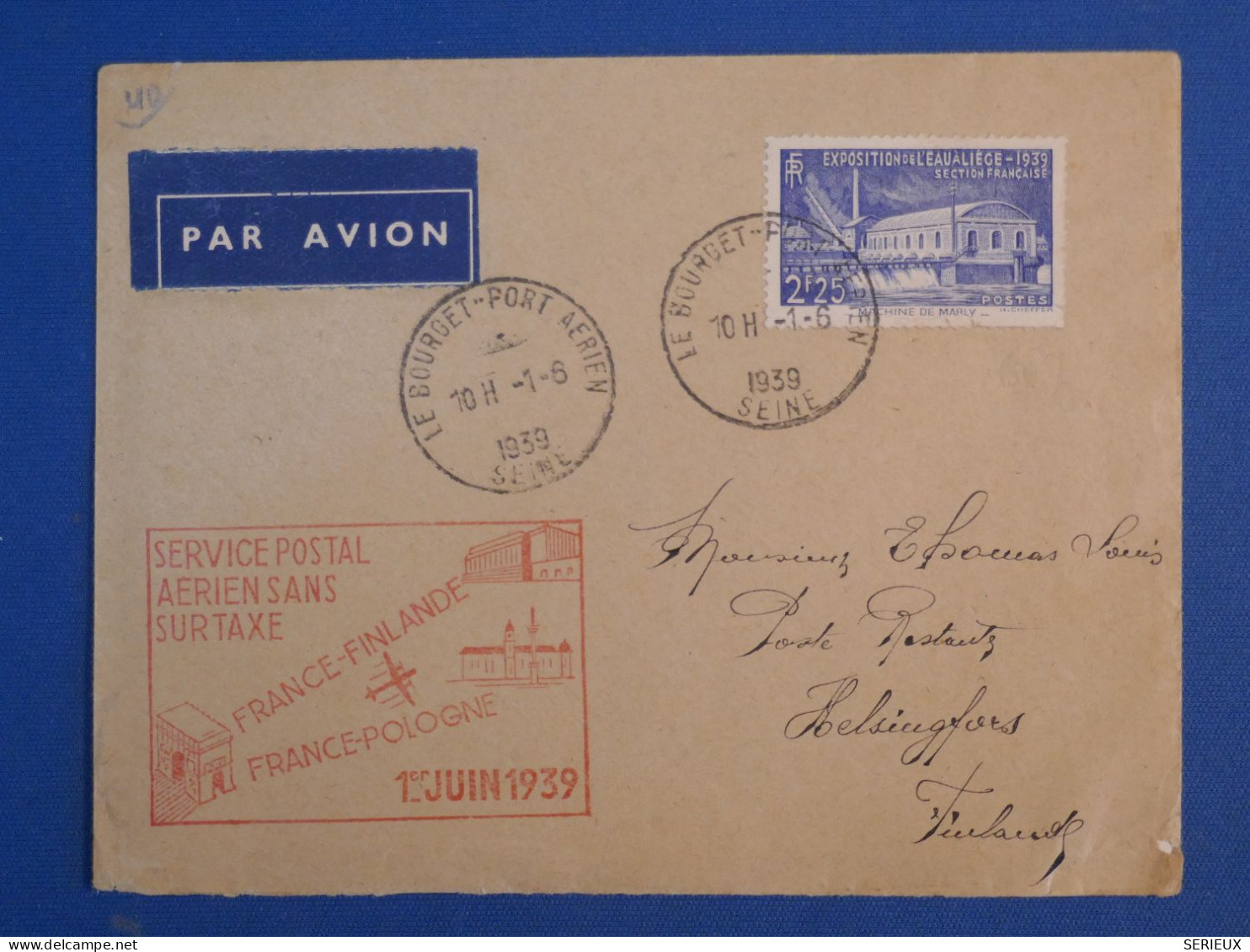 DB23 FRANCE    BELLE LETTRE RR 1939 PARISLE BOURGET   A LA FINLANDE + ++AFFR INTERESSANT++ - 1927-1959 Cartas & Documentos