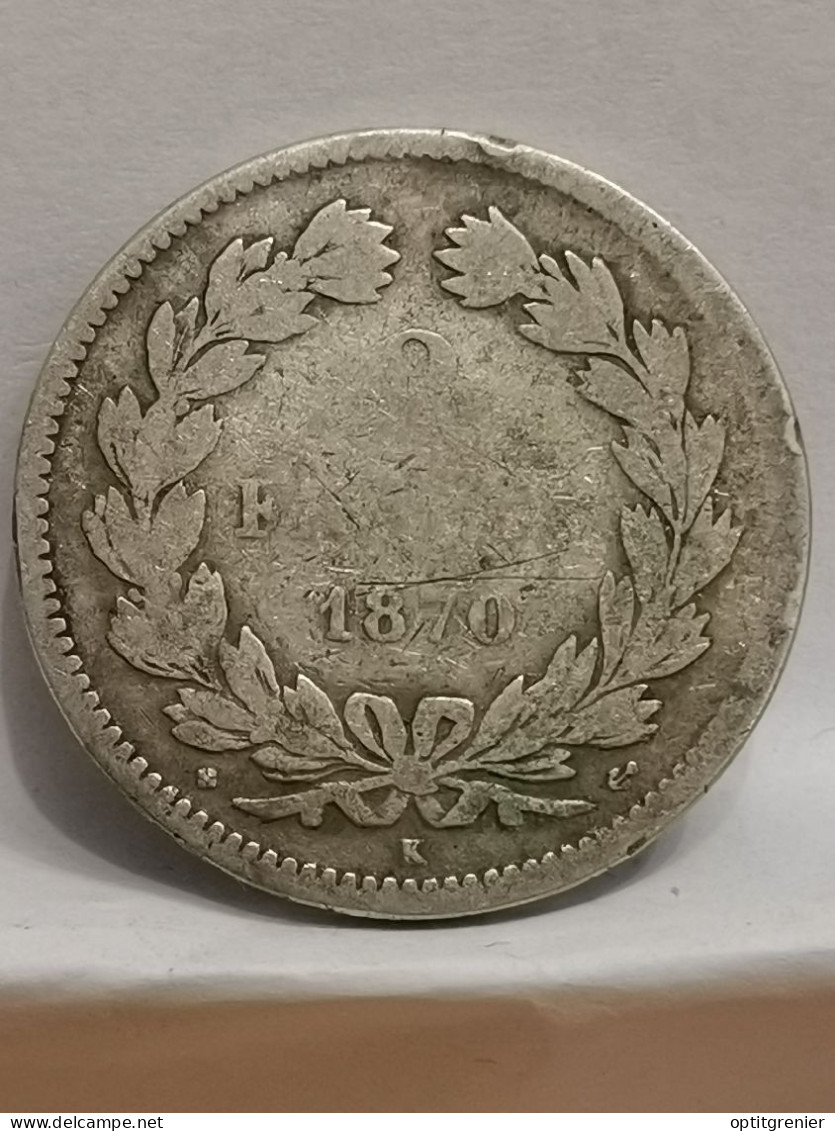 2 FRANCS CERES ARGENT 1870 K BORDEAUX ANCRE SANS LEGENDE 164863 EX. FRANCE / SILVER - 1870-1871 Governo Di Difesa Nazionale