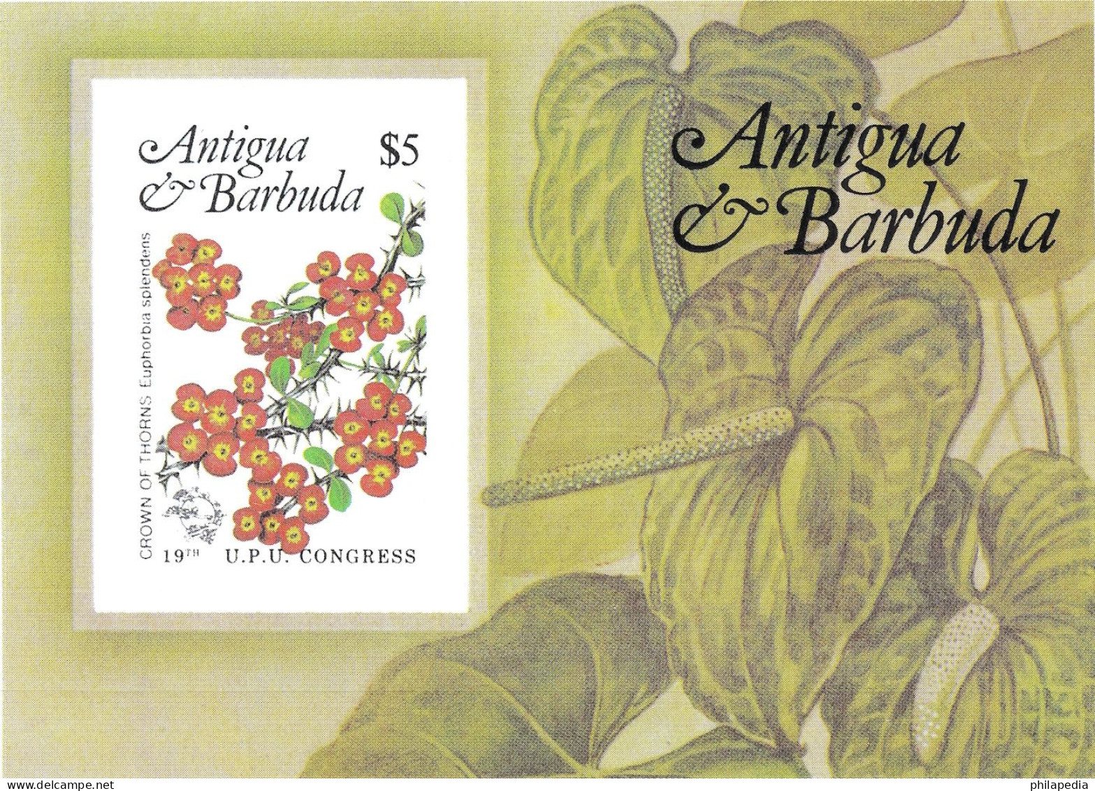 Antigua & Barbuda UPU Flore Fleur Plante Toxique Couronne Christ Non Dentelé Poisonous Plants Imperf Proof ** 1984 60€ - Toxic Plants
