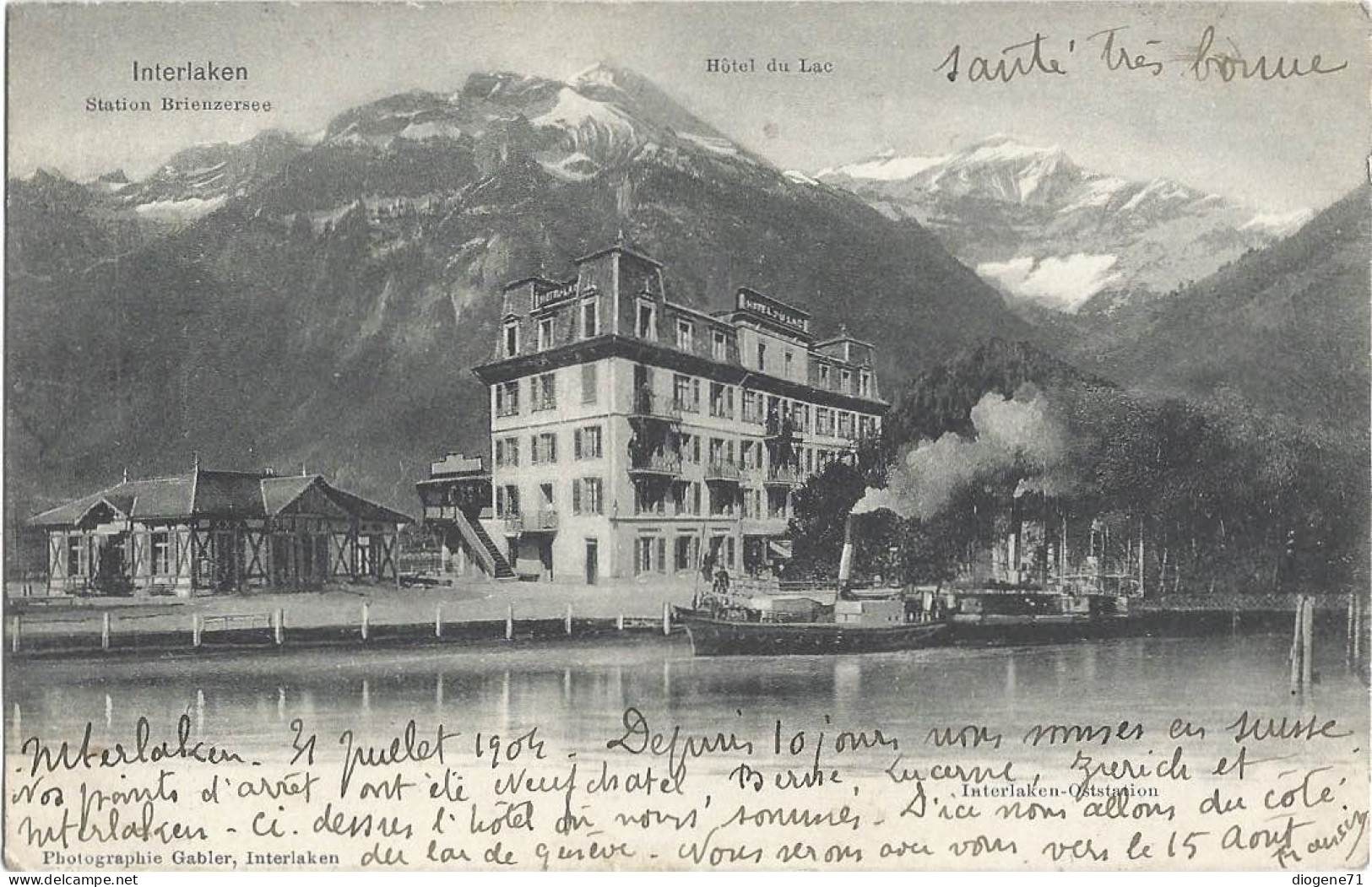 Interlaken Station Brienzersee Hôtel Du Lac 1904 Dampfer - Brienz