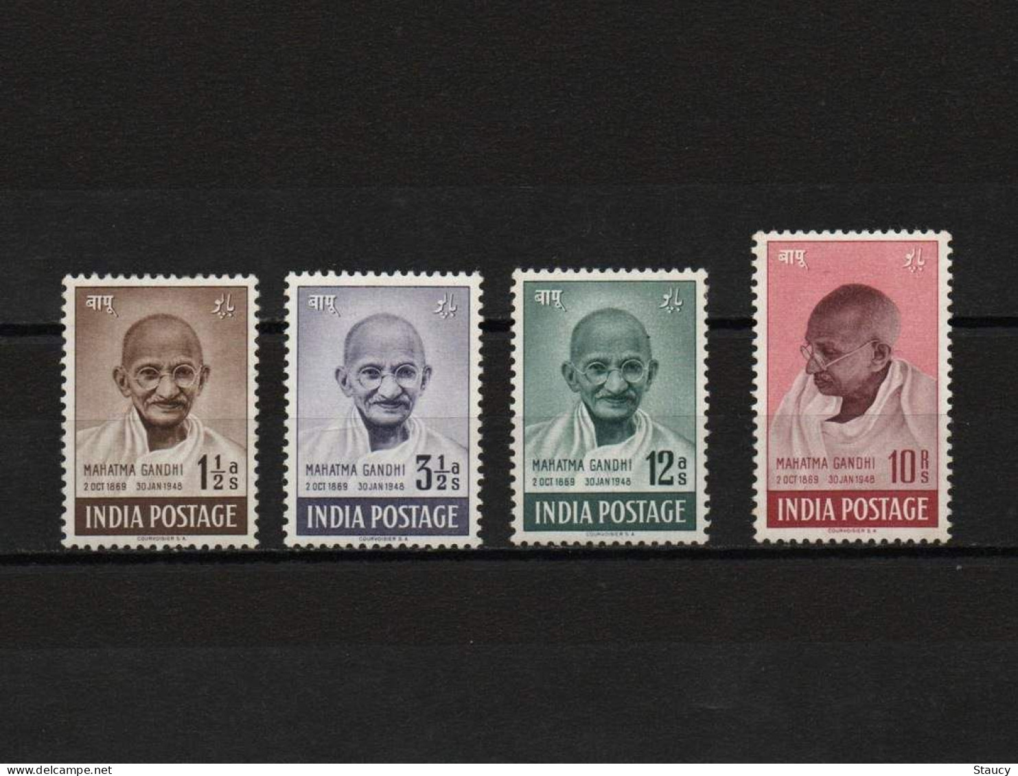 India 1948 Mahatma Gandhi Mourning 4v SET, VERY FINE FRONT, MINT GUM DISTURBED,  NICE COLOUR As Per Scan - Mahatma Gandhi