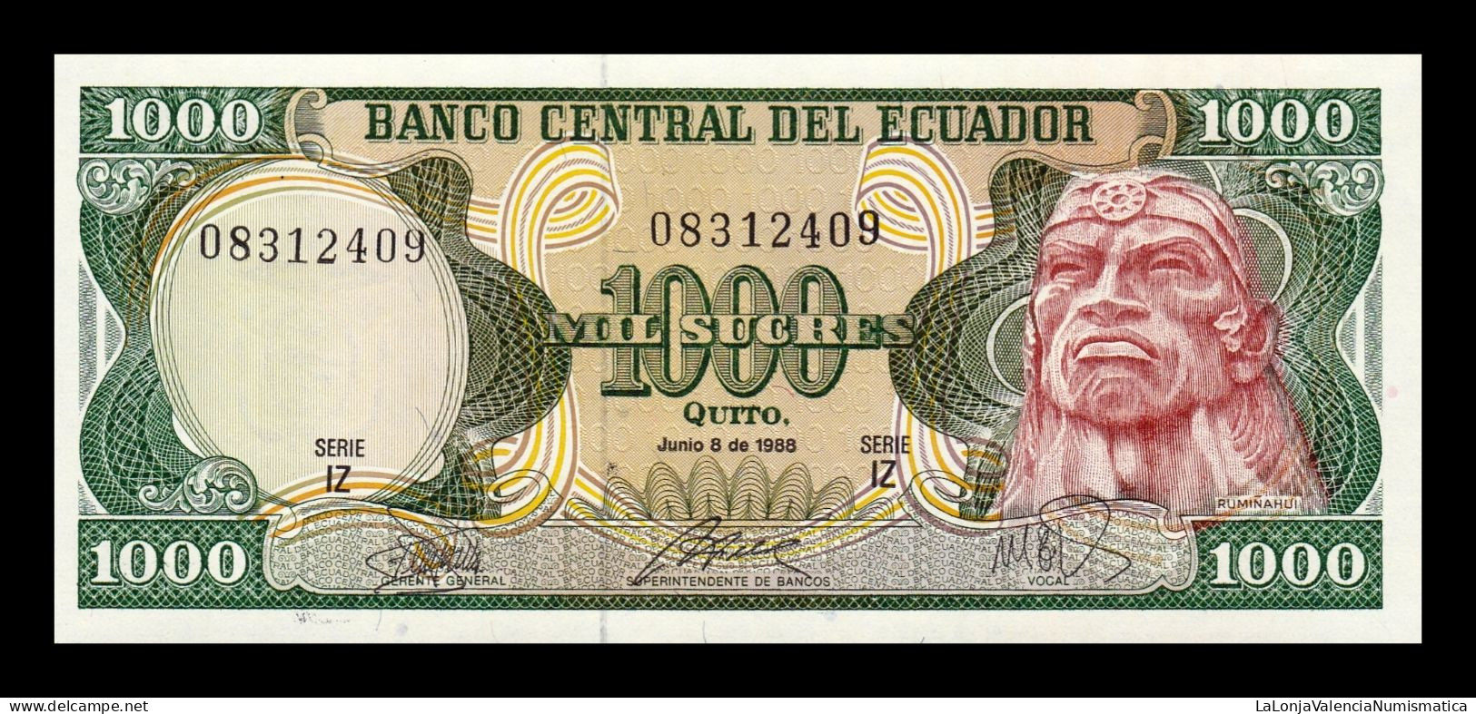 Ecuador 1000 Sucres Rumiñahui 1988 Pick 125b Serie IZ Sc Unc - Equateur