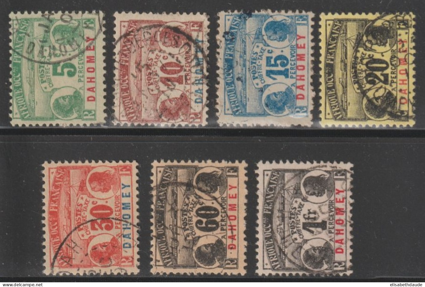 DAHOMEY - 1906 - TAXE - SERIE YVERT N°1/8 SAUF N°6 OBLITERES - COTE = 133 EUR. - PORT GRATUIT ! - Oblitérés