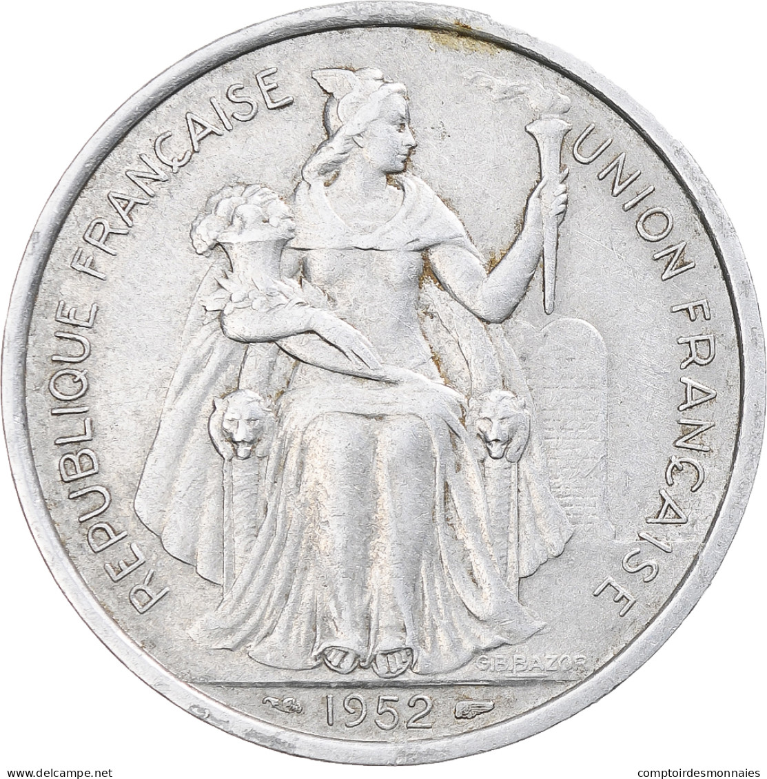 Nouvelle-Calédonie, 5 Francs, 1952, Paris, Aluminium, TTB, KM:4 - New Caledonia