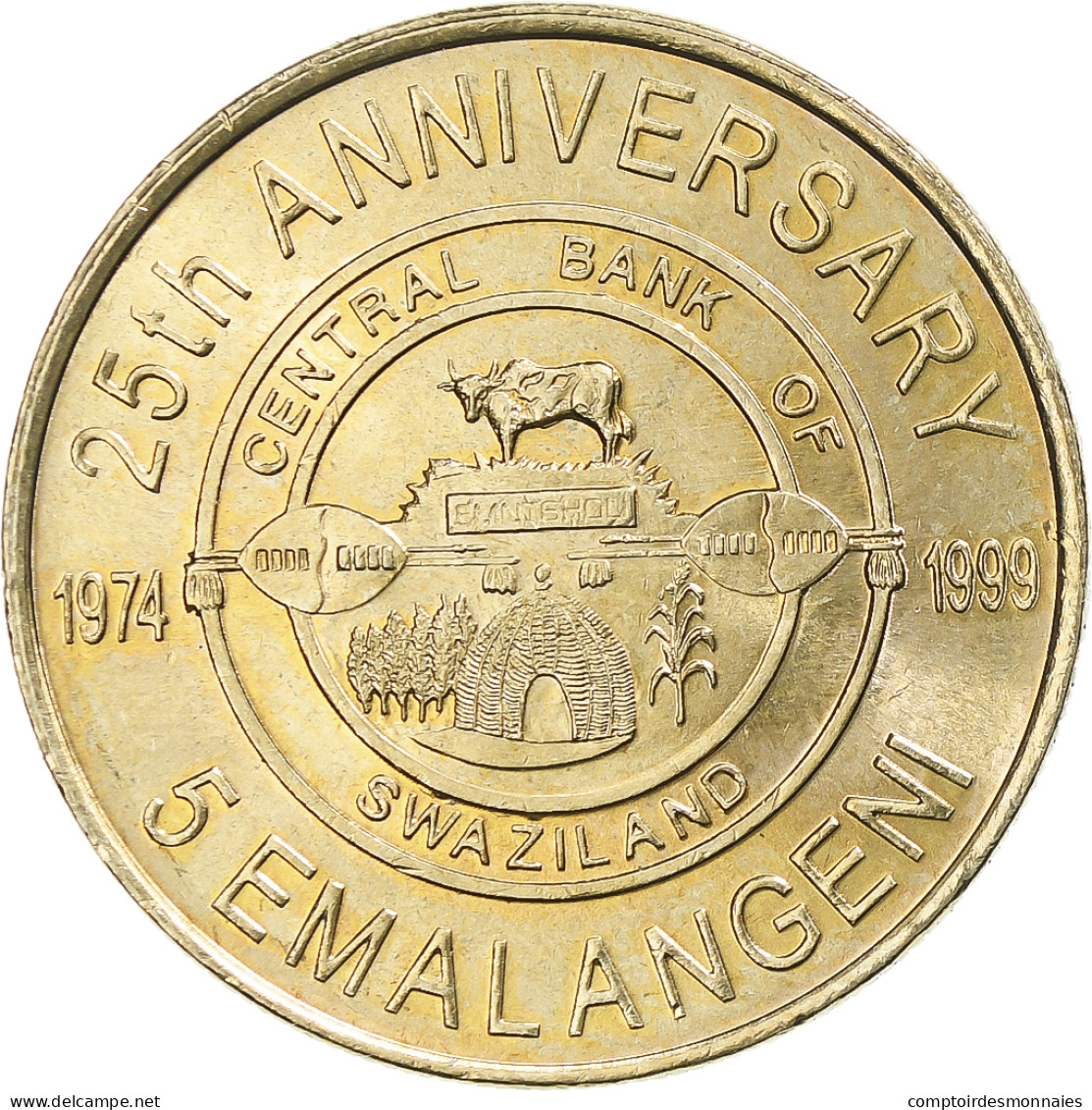 Eswatini, King Msawati III, 5 Emalangeni, 1999, British Royal Mint, Laiton, SPL - Swasiland
