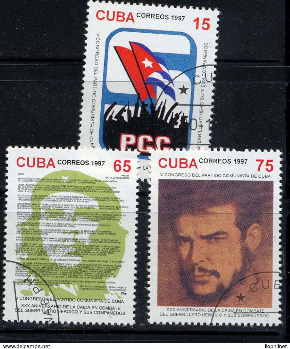 CUBA 1997, Parti Communiste, Drapeaux, Che Guevara, 3 Valeurs Oblitérés / Used.  R1034 - Usati