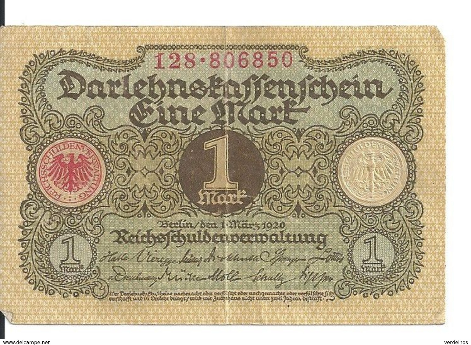 ALLEMAGNE 1 MARK 1920 VF+ P 58 - 1 Mark