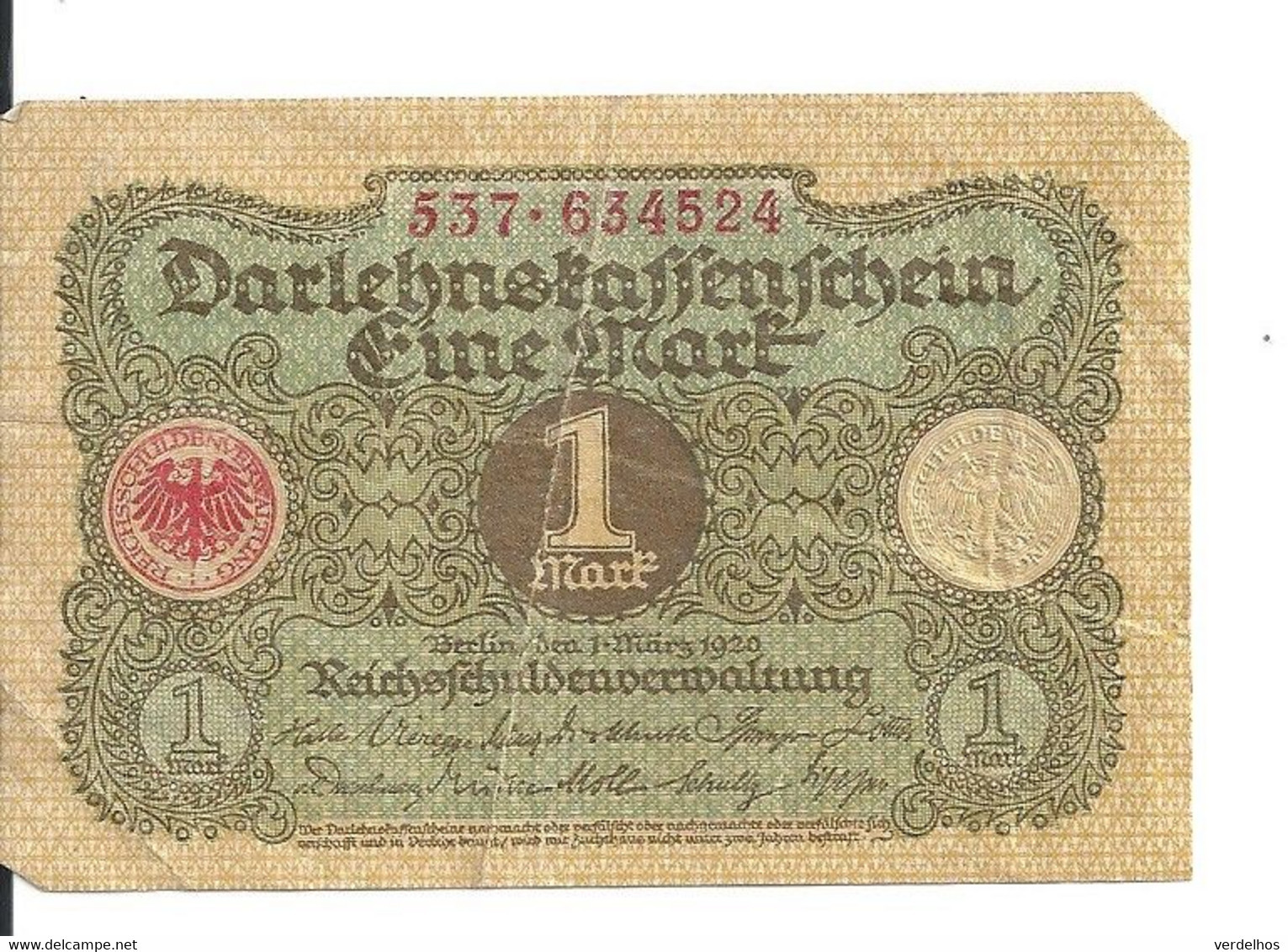 ALLEMAGNE 1 MARK 1920 VF+ P 58 - 1 Mark