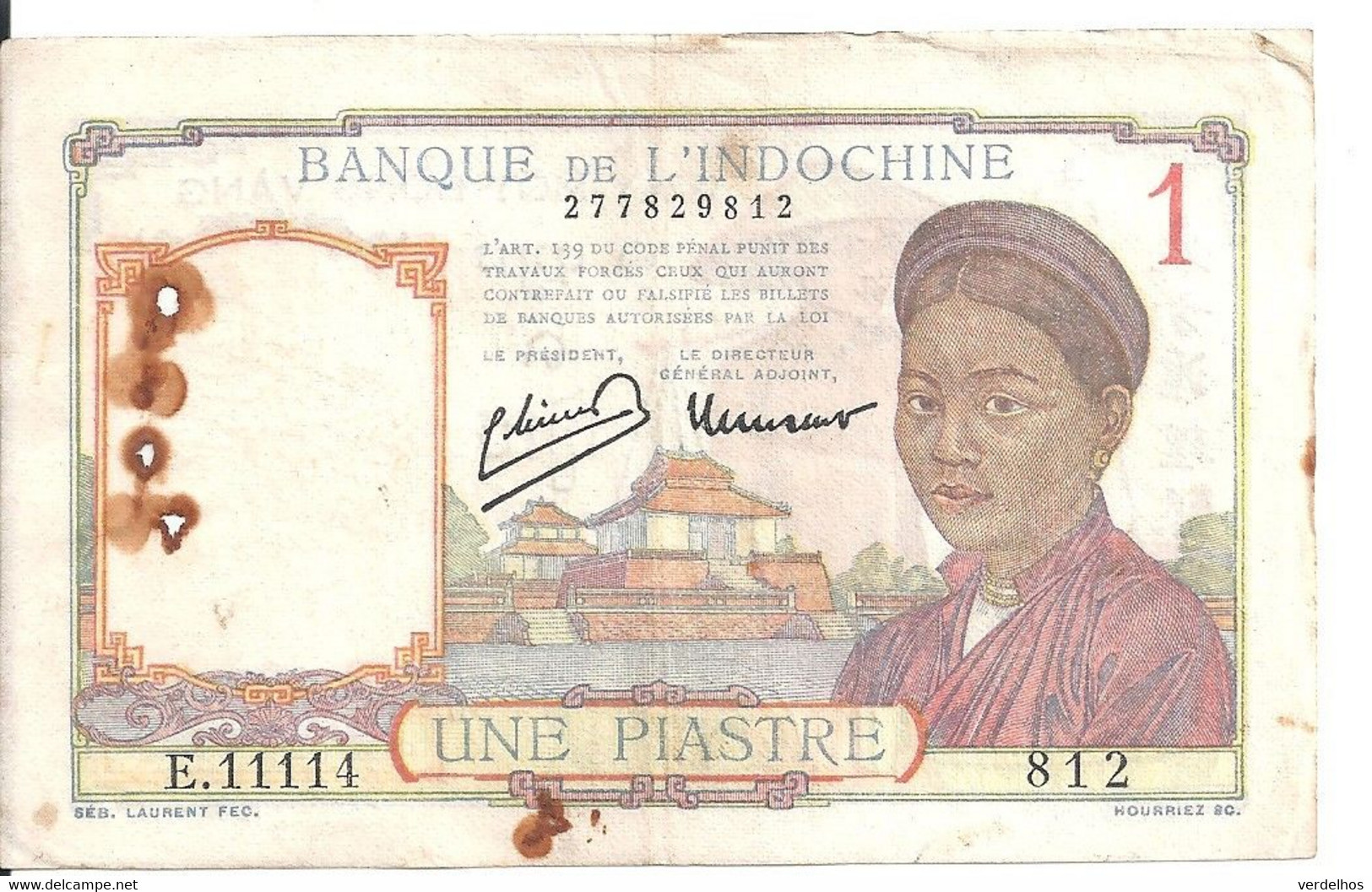 INDOCHINE 1 PIASTRE 1949 VF P 54 - Indochine