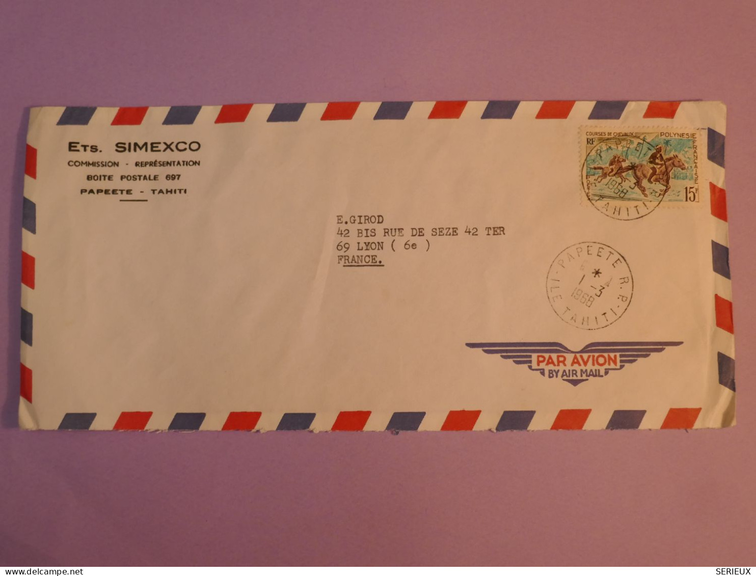 DB23 POLYNESIE   BELLE BELLE LETTRE   1968 PAPEETE A LYON  FRANCE +AFFR INTERESSANT++ - Lettres & Documents