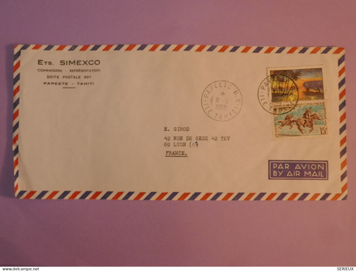 DB23 POLYNESIE   BELLE BELLE LETTRE   1969 PAPEETE A LYON  FRANCE +AFFR INTERESSANT++ - Lettres & Documents