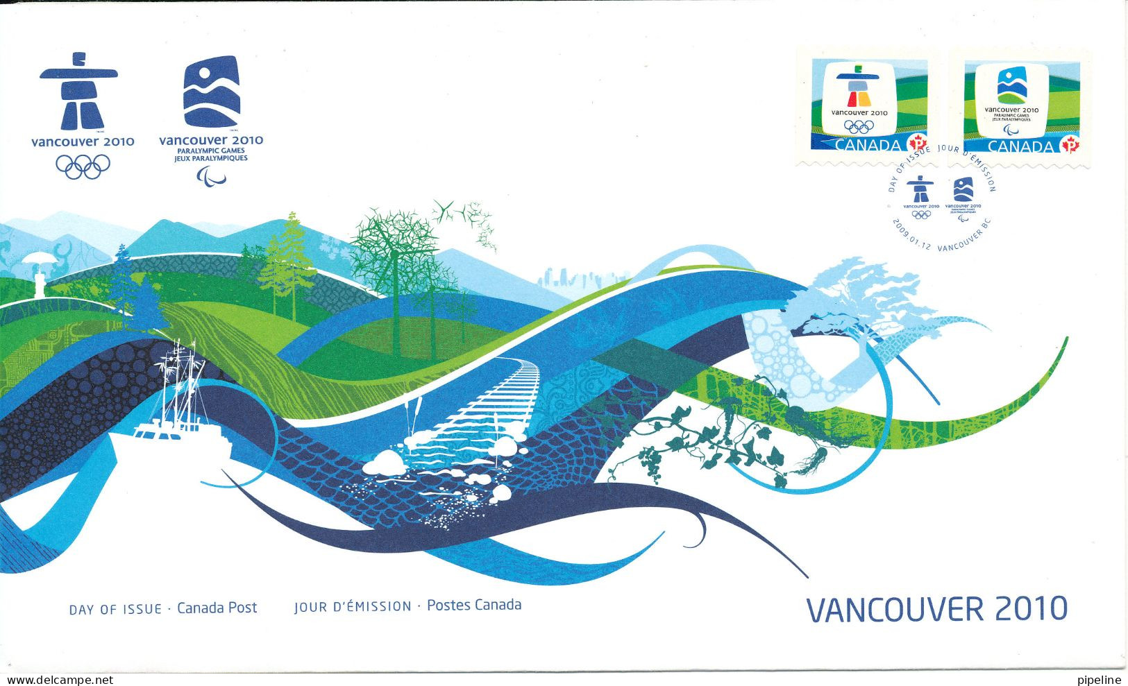 Canada FDC 12-1-2009 Olympic And Paralympic Games Vancouver 2010 With Cachet - 2001-2010