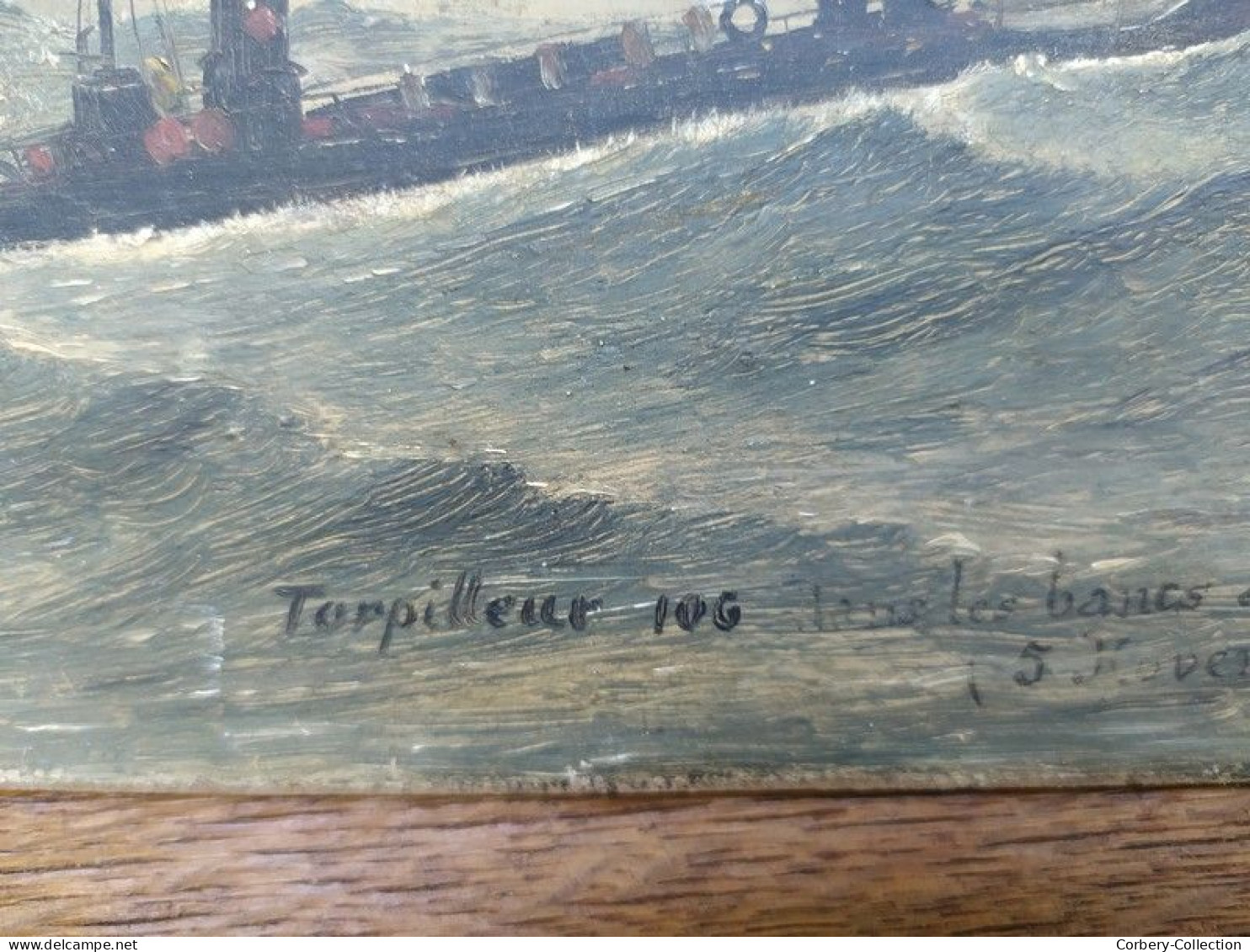 Tableau Peinture Marine Torpilleur 106 Dans Les Bancs De Carentan, Datée 1896 Signée F. Mevel. - Oelbilder