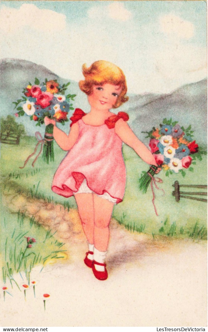 ILLUSTRATEUR NON SIGNE - Petite Fille Tenant Des Bouquets De Fleurs - Carte Postale Ancienne - Antes 1900