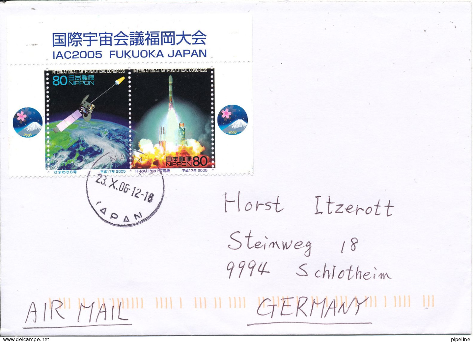 Japan Cover Sent Air Mail To Germany 23-10-2006 Topic Stamps SPACE - Briefe U. Dokumente