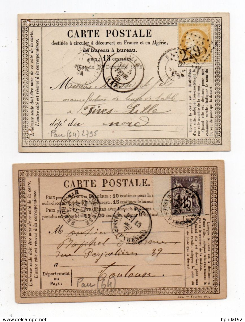 !!! LOT DE 2 CARTES PRECURSEUR CERES ET SAGE CACHETS DE PAU (BASSES PYRENEES) - Cartes Précurseurs